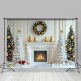 Lofaris Weiß Kamin Baum Drinnen Weihnachten Foto Hintergrund